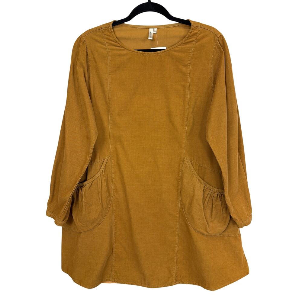 NWT Kleen Brown Micro Corduroy Long Sleeve Round Neck Two Pocket Short Dress XS